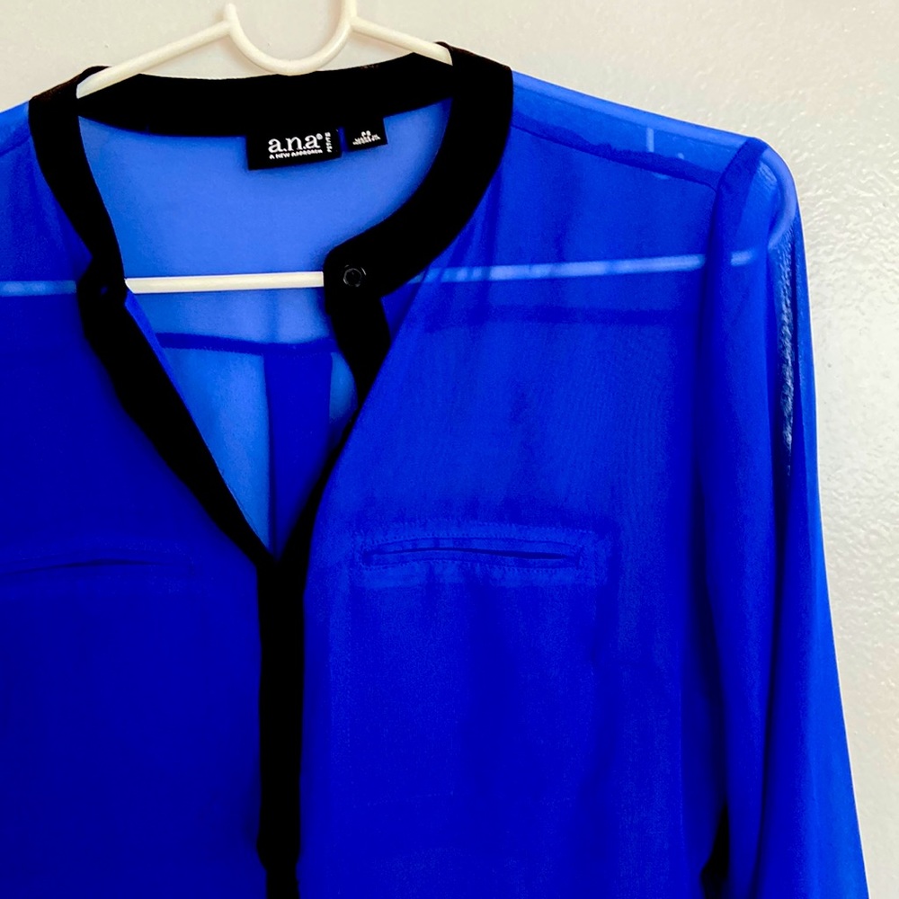 Sheer Cobalt Blue Top with Black Piping